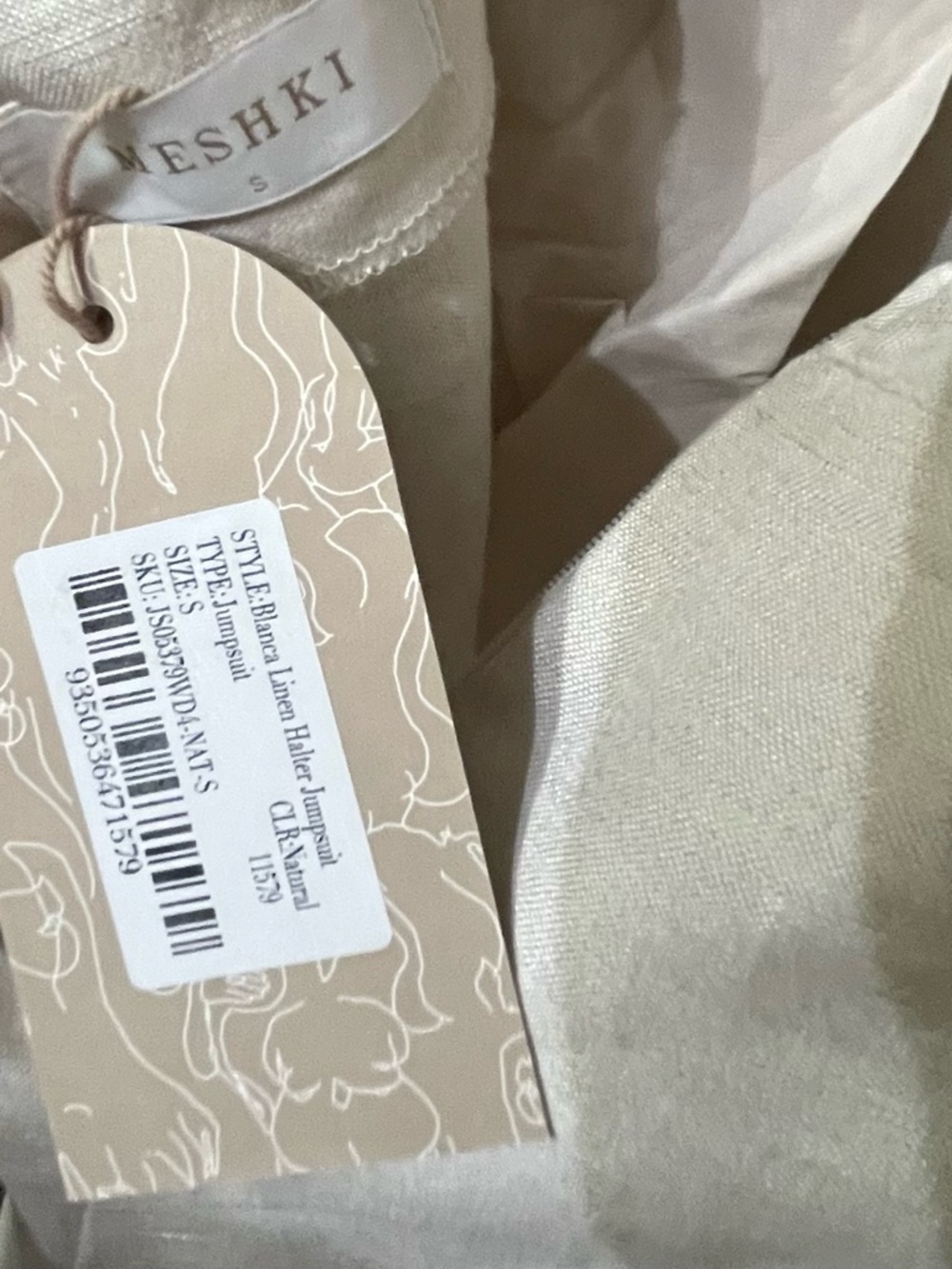 New Meshki Blanca Linen Halter Jumpsuit Cream/Natural – Size Small | Retail $139 - Picture 7 of 7